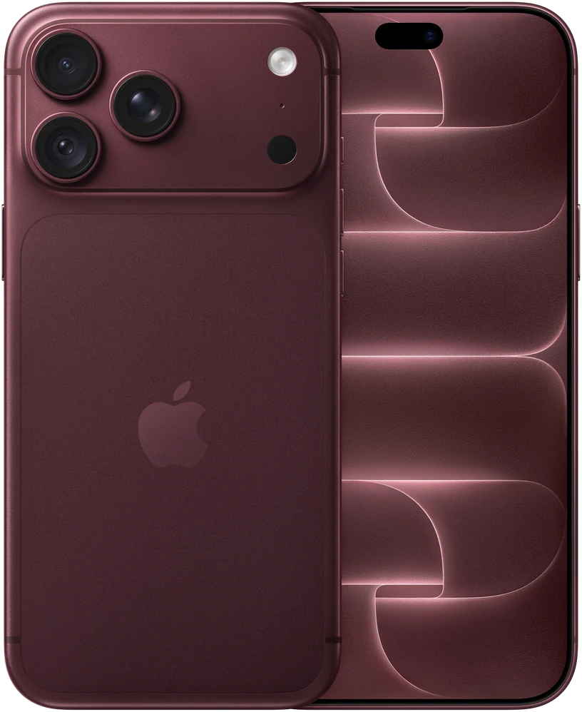 iPhone 18 Pro Max na cor Bordô, visto de costas e de frente